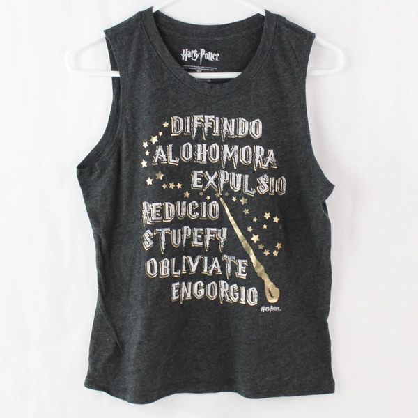 Harry Potter Dark Gray Magic Spell Tank Top Junior Medium - Pre-Owned
