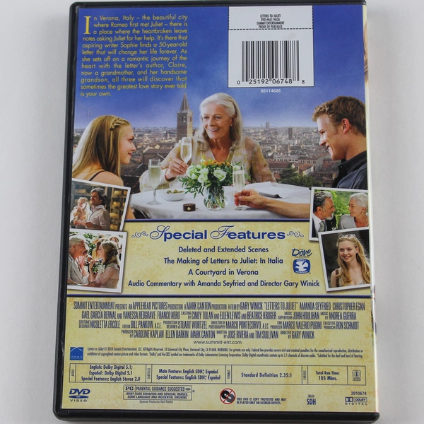 Letters to Juliet DVD Amanda Seyfried Vanessa Redgrave PG Love Story - As Is