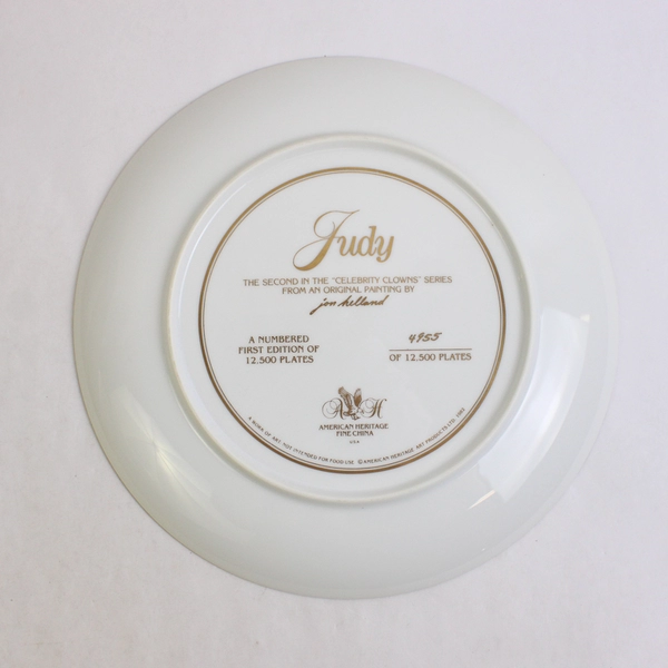 American Heritage Celebrity Clowns Plate Judy Garland 1st Ed 4955 Jon Holland