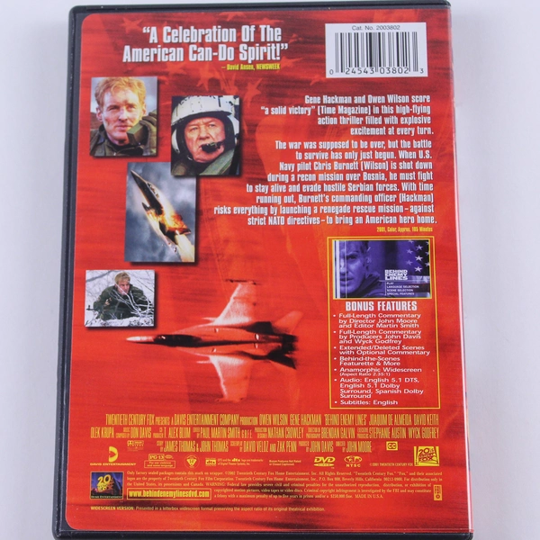 Behind Enemy Lines DVD 2002 Widescreen Owen Wilson Gene Hackman - Good Cond.
