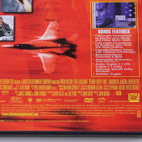 Behind Enemy Lines DVD 2002 Widescreen Owen Wilson Gene Hackman - Good Cond.