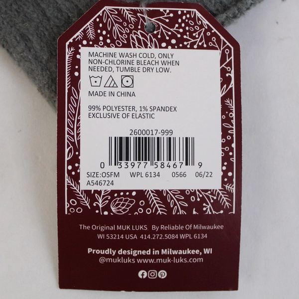 Muk Luks: Wear Your Way of Life Crew Length Socks Women's Size 6-11 Gray 