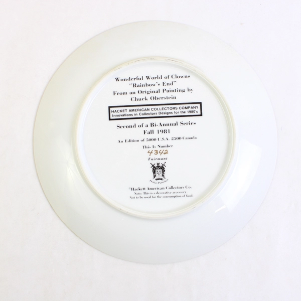 Hackett American "Wonderful World Clowns" Plate Rainbows End Ed 4342 Oberstein