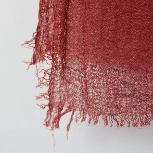 Women's Red Scarf with Embroidered Anthropomorphic Bird Design 74"