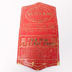 Vintage General Quick Aid Fire Guard Safety Rules Sign Red & Gold 10.5"