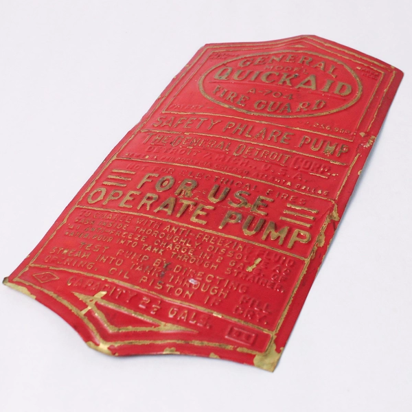 Vintage General Quick Aid Fire Guard Safety Rules Sign Red & Gold 10.5"