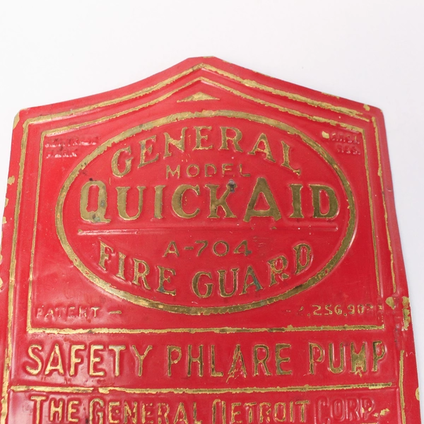 Vintage General Quick Aid Fire Guard Safety Rules Sign Red & Gold 10.5"
