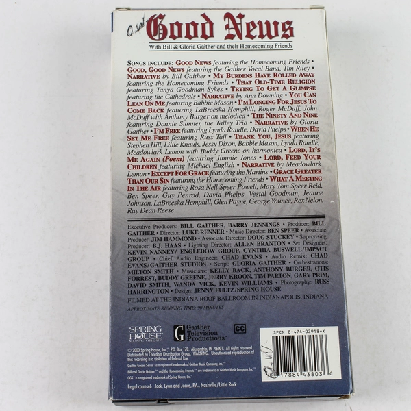 Good News Bill & Gloria Gaither Gospel VHS - Pre-Owned, Untested, Rare!
