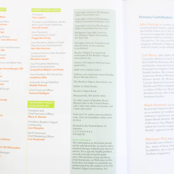 Healthy Heart Miracle Diet By Reader's Digest Staff 2011 Hardcover