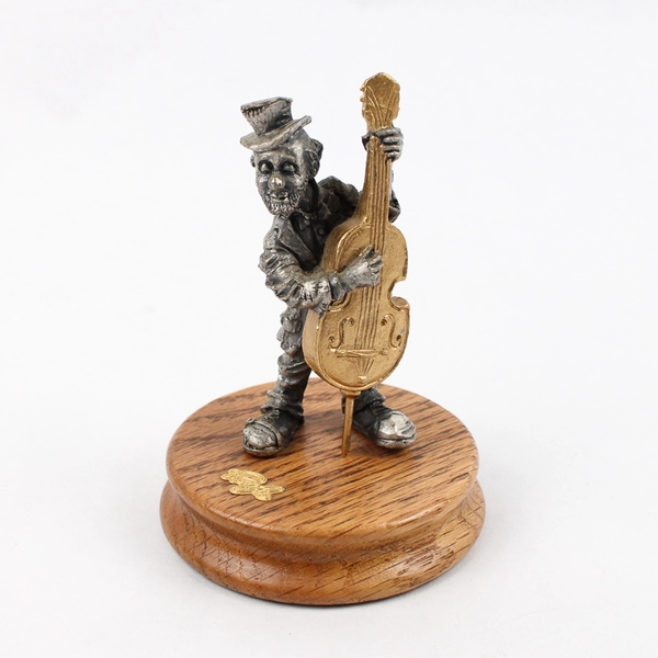 1989 Ron Lee Pewter Hobo Band Cello Player Figurine With Wood Base