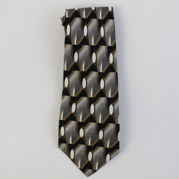 Tandy American Gallery Black Gray and Gold Men's Silk Necktie 57"