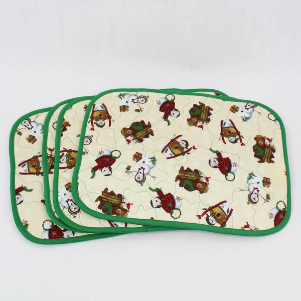 Set of 4 Christmas Snowman & Bear Placemats 12x16" - Festive Holiday Decor