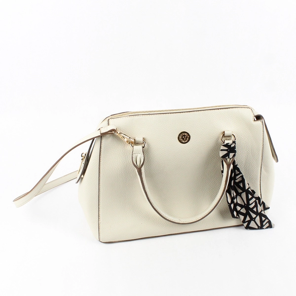 Anne Klein White Faux Leather Crossbody Shoulder Bag Gold-Tone Hardware