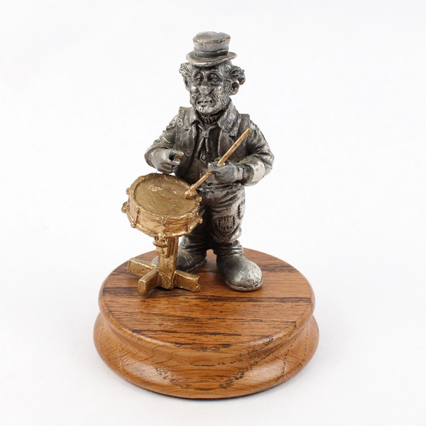 1989 Ron Lee Pewter Hobo Band Drummer Figurine With Wood Base