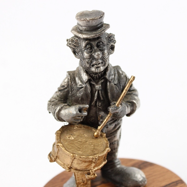 1989 Ron Lee Pewter Hobo Band Drummer Figurine With Wood Base