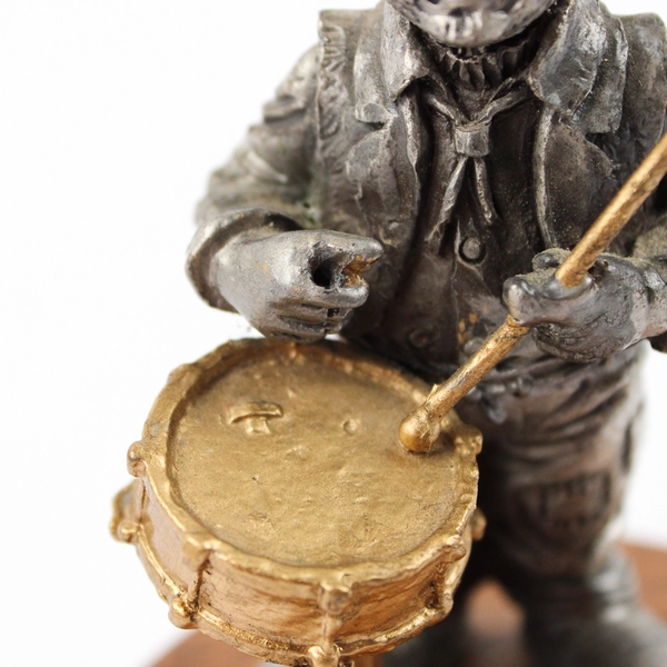 1989 Ron Lee Pewter Hobo Band Drummer Figurine With Wood Base