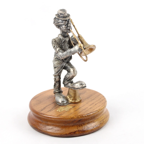 1989 Ron Lee Pewter Hobo Band Trombone Player Figurine With Wood Base