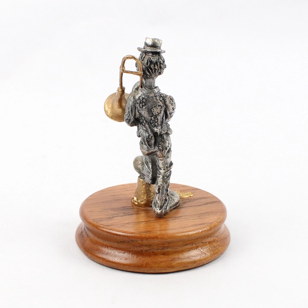 1989 Ron Lee Pewter Hobo Band Trombone Player Figurine With Wood Base