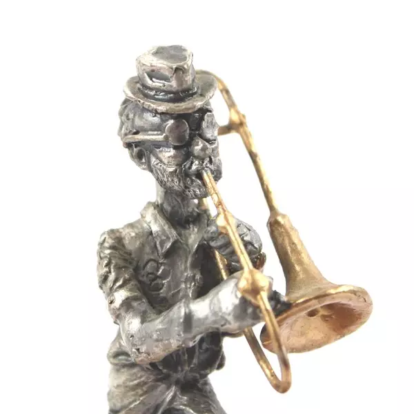 1989 Ron Lee Pewter Hobo Band Trombone Player Figurine With Wood Base