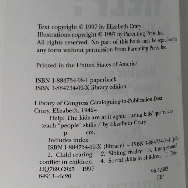 Help! The Kids Are at It Again by Elizabeth Crary 1997 Parenting Press Paperback