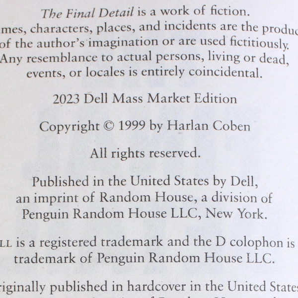 The Final Detail by Harlan Coben 2023 A Myron Bolitar Novel Paperback