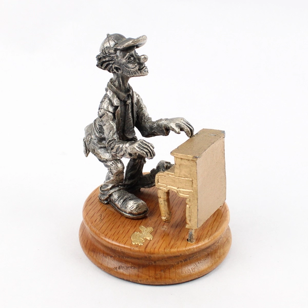 1989 Ron Lee Pewter Hobo Band Piano Player Figurine With Wood Base