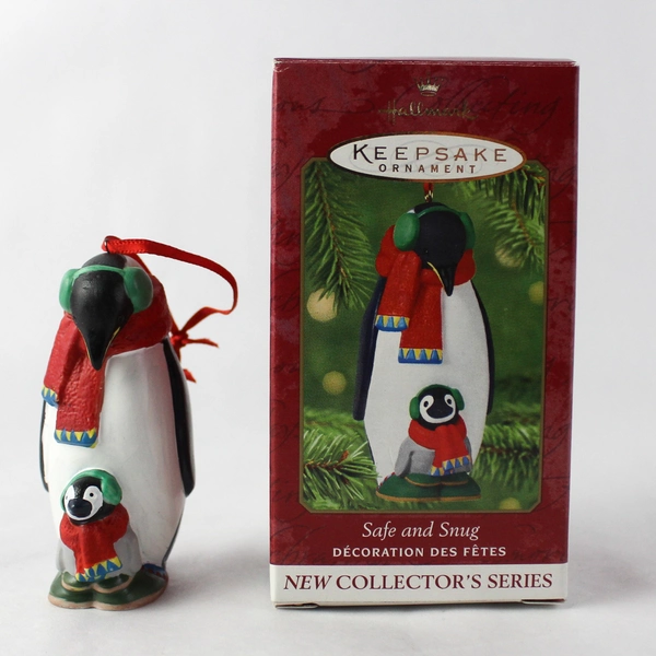 2001 Hallmark "Safe and Snug" Penguins Ornament - Porcelain with Box