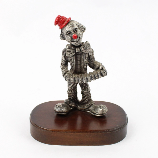 1983 George Good Pewter Accordion Player Clown Figurine With Wood Base