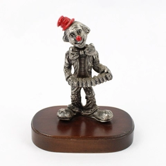 1983 George Good Pewter Accordion Player Clown Figurine With Wood Base