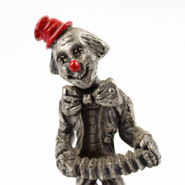 1983 George Good Pewter Accordion Player Clown Figurine With Wood Base