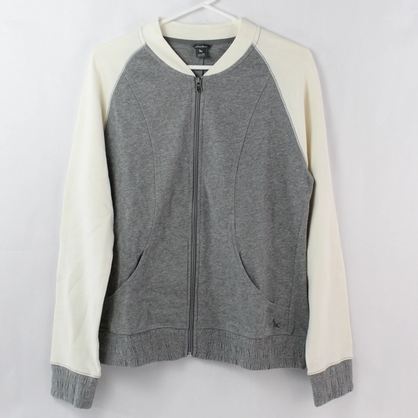 Eddie Bauer Women's Medium Gray White Full Zip Cotton Jacket - Casual Wear