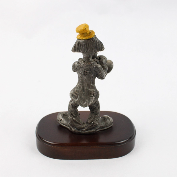 1983 George Good Pewter Trumpet Player Clown Figurine With Wood base
