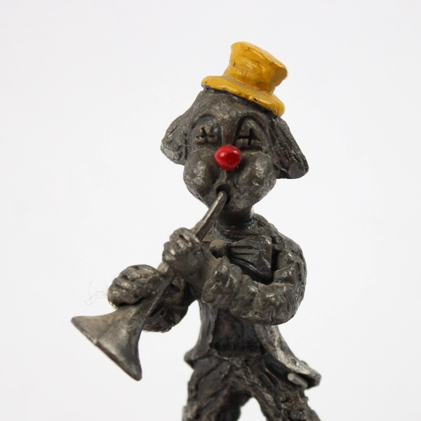1983 George Good Pewter Trumpet Player Clown Figurine With Wood base