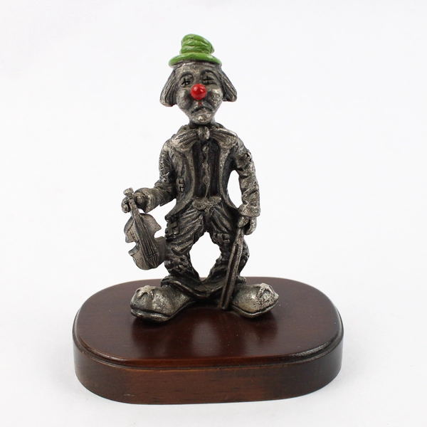 1983 George Good Pewter Violin Player Clown Figurine With Wood Base