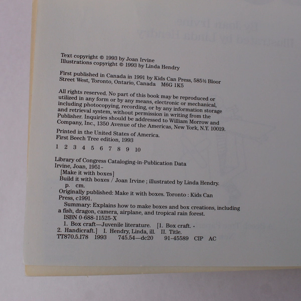 Build It With Boxes by Joan Irvine, Illustrated by Linda Hendry, 1993