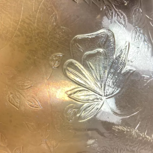 Vintage Jeannette Glass Floragold Ruffled Bowl 9.75" - Small Chip Present