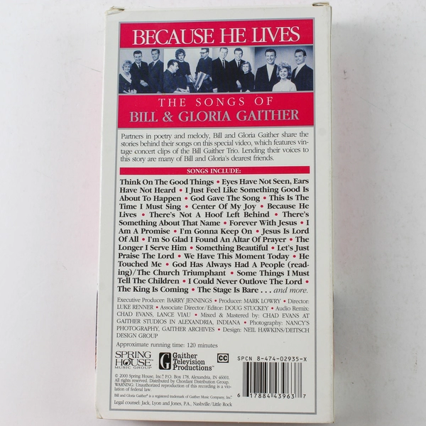 Because He Lives Bill Gaither Gospel VHS 2000 - Pre-Owned, As-Is