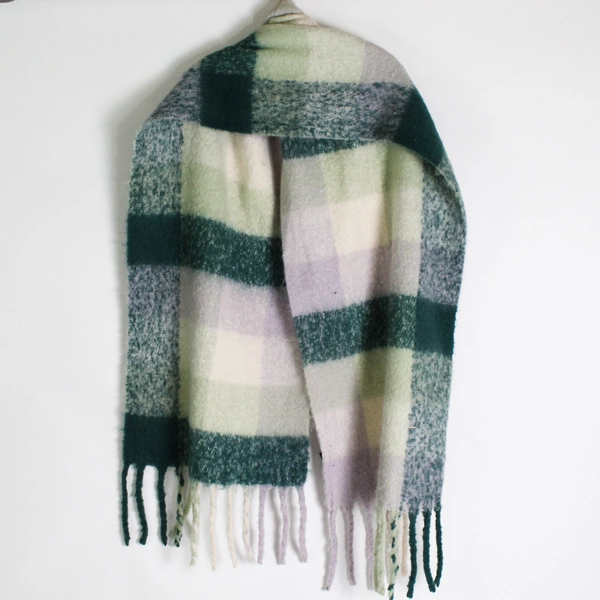 Steve Madden Women's Green and Purple Checkered Scarf One Size