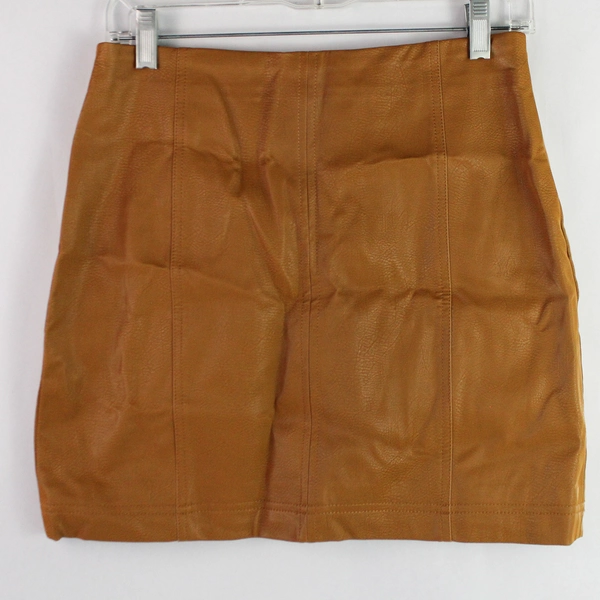 ShineStar Women's Brown Faux Leather Zip Mini Pencil Skirt Size M - Chic Style