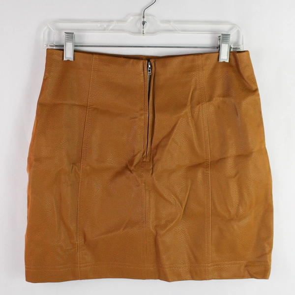 ShineStar Women's Brown Faux Leather Zip Mini Pencil Skirt Size M - Chic Style