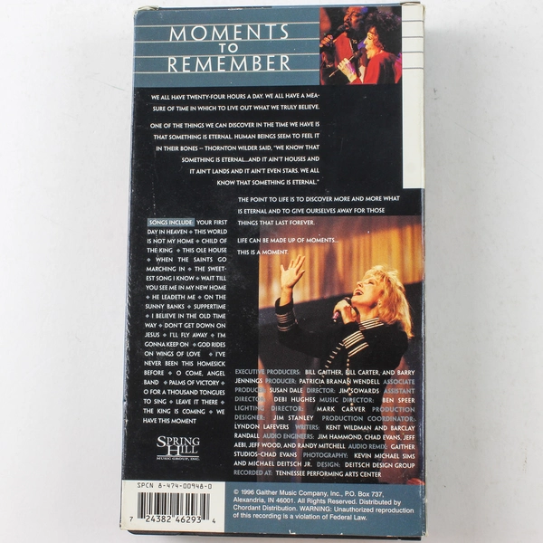 Bill & Gloria Gaither Moments to Remember VHS 1996 Pre-Owned Music Video