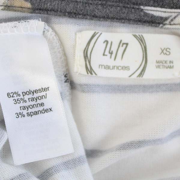 24/7 by Maurices Gray and White Striped Floral Shirt Women's XS