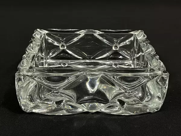 Heavy Walled Rectangle Crystal Trinket Bowl Dish with Quilt Pattern