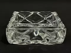 Heavy Walled Rectangle Crystal Trinket Bowl Dish with Quilt Pattern