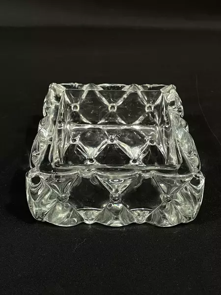 Heavy Walled Rectangle Crystal Trinket Bowl Dish with Quilt Pattern
