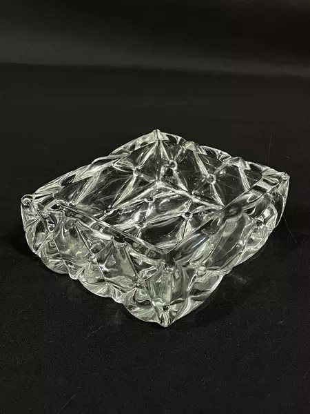 Heavy Walled Rectangle Crystal Trinket Bowl Dish with Quilt Pattern