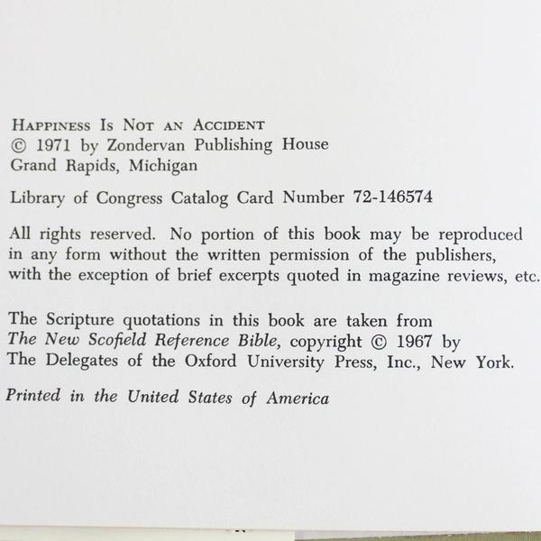 Happiness is Not an Accident Richard W. DeHaan Zondervan 1971 HC Ex-Library