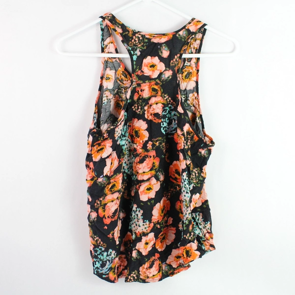 Divided by H&M Women's Black Floral Racerback Tank Top Size 8 Asymmetrical Hem