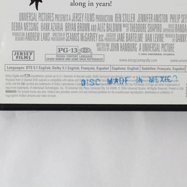 Along Came Polly DVD 2004 Ben Stiller Jennifer Aniston Romantic Comedy