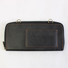 Megshi Long Wallet Solid Black No Strap 7" x 3.5" Zipper